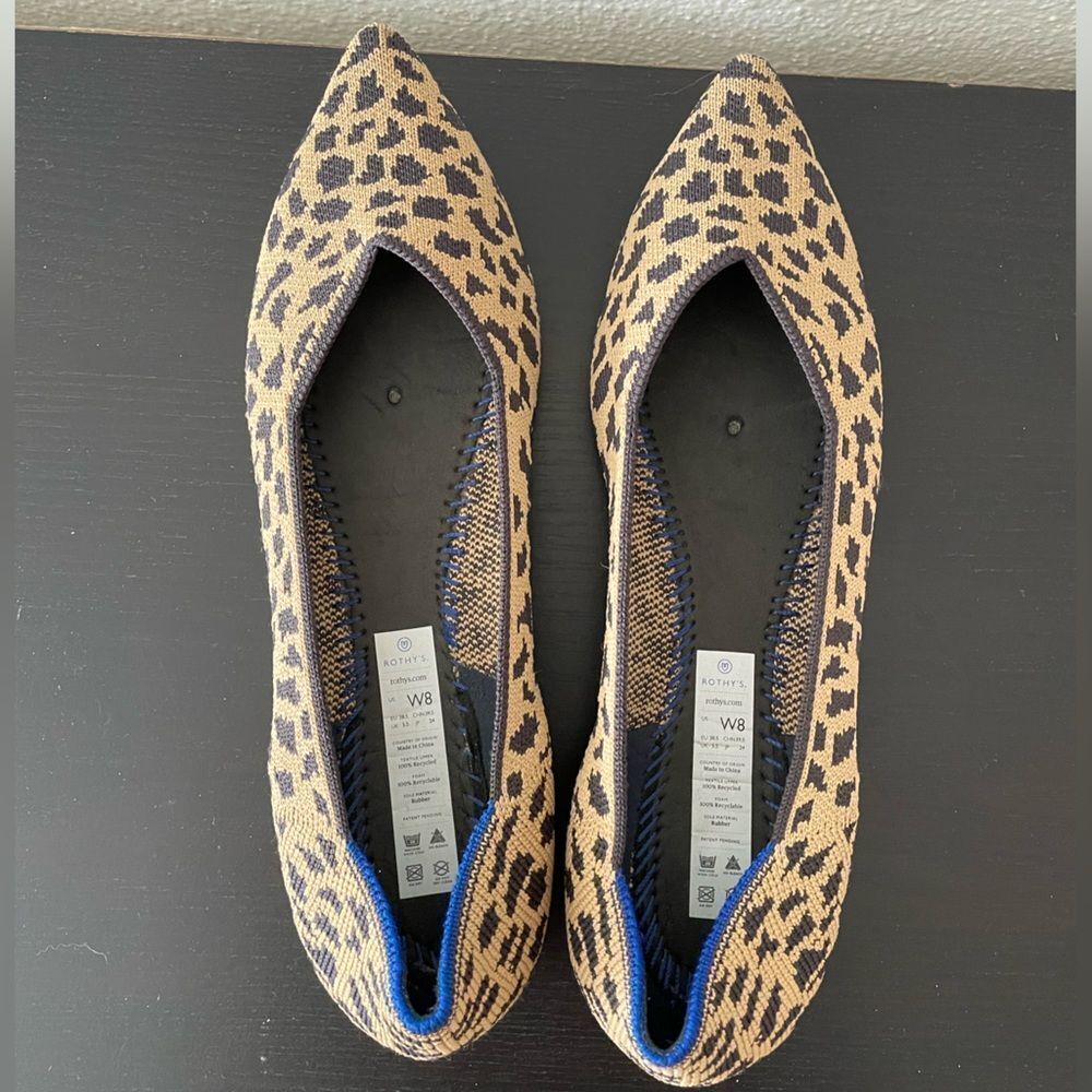 Rothy's The Point Leopard Flats Slip On Shoes Women's Size 8 Animal‎ Print